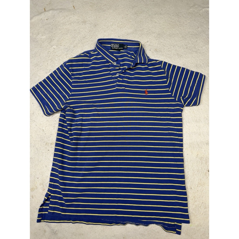 Vintage Polo Ralph Lauren‎ Men's Blue Yellow Strip Custom Fit Polo Shirt Size L